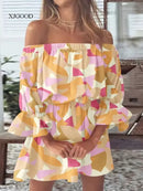 Vestido feminino sexy com estampa e um ombro só.