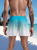 Calção de banho masculino com forro de tela, bolsos laterais, cor sólida, shorts de praia, secagem rápida, leve, com cordão, ideal para o verão.