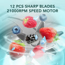 Liquidificador Elétrico Portátil com 6 Lâminas e Capacidade para 2 Copos, Ideal para Viagens, Recarregável via USB, Perfeito para Sucos de Frutas Frescas e Smoothies.