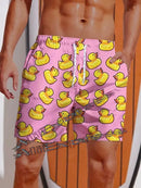 Calção de banho masculino com estampa de pato em 3D, cordão ajustável, estilo havaiano, para praia, casual, esportivo, sunga, para meninos.