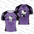 Camiseta de compressão feminina masculina com estampa de desenho animado da Hello Kitty, ideal para treino de Jiu-Jitsu, academia, moda esportiva, respirável e perfeita para praia.