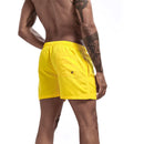 Calção de banho masculino com forro de tela, bolsos laterais, cor sólida, shorts de praia, secagem rápida, leve, com cordão, ideal para o verão.