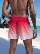 Calção de banho masculino com forro de tela, bolsos laterais, cor sólida, shorts de praia, secagem rápida, leve, com cordão, ideal para o verão.