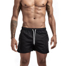 Calção de banho masculino com forro de tela, bolsos laterais, cor sólida, shorts de praia, secagem rápida, leve, com cordão, ideal para o verão.