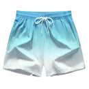 Calção de banho masculino de secagem rápida, respirável, com cordão e bolsos, ideal para surfe, praia e uso casual no verão.