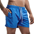 Calção de banho masculino com forro de tela, bolsos laterais, cor sólida, shorts de praia, secagem rápida, leve, com cordão, ideal para o verão.
