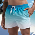 Calção de banho masculino com forro de tela, bolsos laterais, cor sólida, shorts de praia, secagem rápida, leve, com cordão, ideal para o verão.