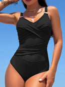 VigoBeviya 2025 Maiô Feminino com Detalhes em Malha e Alças Lisas, Modelo Monokini Sexy com Efeito Push-Up, Ideal para o Verão na Praia
