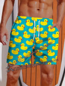 Calção de banho masculino com estampa de pato em 3D, cordão ajustável, estilo havaiano, para praia, casual, esportivo, sunga, para meninos.