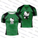 Camiseta de compressão feminina masculina com estampa de desenho animado da Hello Kitty, ideal para treino de Jiu-Jitsu, academia, moda esportiva, respirável e perfeita para praia.