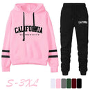 Conjunto esportivo feminino California, casual e listrado, versátil, com capuz, moletom ou calça, ou conjunto. Simplicidade e estilo urbano em promoção. Tamanhos P a 3XG.