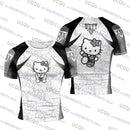 Camiseta de compressão feminina masculina com estampa de desenho animado da Hello Kitty, ideal para treino de Jiu-Jitsu, academia, moda esportiva, respirável e perfeita para praia.
