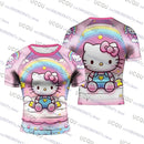 Camiseta de compressão feminina masculina com estampa de desenho animado da Hello Kitty, ideal para treino de Jiu-Jitsu, academia, moda esportiva, respirável e perfeita para praia.
