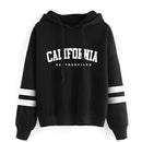 Conjunto esportivo feminino California, casual e listrado, versátil, com capuz, moletom ou calça, ou conjunto. Simplicidade e estilo urbano em promoção. Tamanhos P a 3XG.