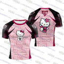 Camiseta de compressão feminina masculina com estampa de desenho animado da Hello Kitty, ideal para treino de Jiu-Jitsu, academia, moda esportiva, respirável e perfeita para praia.