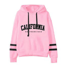 Conjunto esportivo feminino California, casual e listrado, versátil, com capuz, moletom ou calça, ou conjunto. Simplicidade e estilo urbano em promoção. Tamanhos P a 3XG.