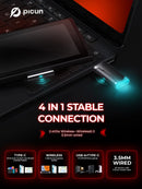 Picun G2 2.4G Fone de Ouvido Gamer Sem Fio Bluetooth com Baixa Latência de 5ms, Som Surround 7.1 e Microfone com Cancelamento Eletrônico de Ruído (ENC) para PC, PS4, PS5 e Celular.