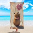 Toalha de praia grande com estampa de capivara, golfinho, polvo e outros (1 unidade). Secagem rápida e absorção de água. Ideal para natação, férias e camping.