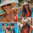 Chapéu de palha dobrável com aba larga e viseira enrolável para mulheres, modelo 2023, ideal para o verão, com proteção UV, perfeito para praia e viagens.