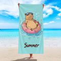 Toalha de praia grande com estampa de capivara, golfinho, polvo e outros (1 unidade). Secagem rápida e absorção de água. Ideal para natação, férias e camping.