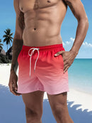 Calção de banho masculino com forro de tela, bolsos laterais, cor sólida, shorts de praia, secagem rápida, leve, com cordão, ideal para o verão.