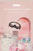 Óculos de natação HD antiembaçantes com protetores auriculares, à prova de vazamentos, ajustáveis, de silicone de alta qualidade, para adultos, homens e mulheres.