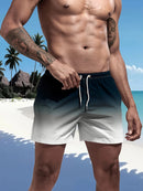 Calção de banho masculino com forro de tela, bolsos laterais, cor sólida, shorts de praia, secagem rápida, leve, com cordão, ideal para o verão.