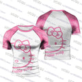 Camiseta de compressão feminina masculina com estampa de desenho animado da Hello Kitty, ideal para treino de Jiu-Jitsu, academia, moda esportiva, respirável e perfeita para praia.