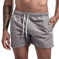 Calção de banho masculino com forro de tela, bolsos laterais, cor sólida, shorts de praia, secagem rápida, leve, com cordão, ideal para o verão.