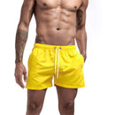 Calção de banho masculino com forro de tela, bolsos laterais, cor sólida, shorts de praia, secagem rápida, leve, com cordão, ideal para o verão.