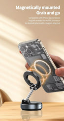 Suporte magnético potente para celular, design dobrável, ajuste de 360°, suporte a vácuo para carro, compatível com iPhone e ideal para transmissões ao vivo.