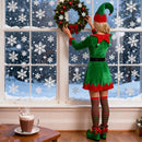 Fantasia feminina de Natal para cosplay: vestido de elfo verde com chapéu, cinto, botas e meias. Ideal para festas temáticas.