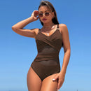 VigoBeviya 2025 Maiô Feminino com Detalhes em Malha e Alças Lisas, Modelo Monokini Sexy com Efeito Push-Up, Ideal para o Verão na Praia