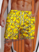Calção de banho masculino com estampa de pato em 3D, cordão ajustável, estilo havaiano, para praia, casual, esportivo, sunga, para meninos.