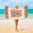 Toalha de praia grande com estampa de capivara, golfinho, polvo e outros (1 unidade). Secagem rápida e absorção de água. Ideal para natação, férias e camping.