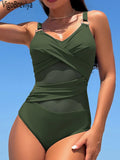 VigoBeviya 2025 Maiô Feminino com Detalhes em Malha e Alças Lisas, Modelo Monokini Sexy com Efeito Push-Up, Ideal para o Verão na Praia