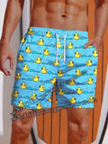 Calção de banho masculino com estampa de pato em 3D, cordão ajustável, estilo havaiano, para praia, casual, esportivo, sunga, para meninos.