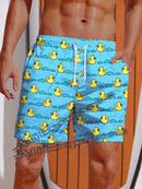 Calção de banho masculino com estampa de pato em 3D, cordão ajustável, estilo havaiano, para praia, casual, esportivo, sunga, para meninos.