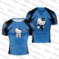 Camiseta de compressão feminina masculina com estampa de desenho animado da Hello Kitty, ideal para treino de Jiu-Jitsu, academia, moda esportiva, respirável e perfeita para praia.