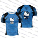 Camiseta de compressão feminina masculina com estampa de desenho animado da Hello Kitty, ideal para treino de Jiu-Jitsu, academia, moda esportiva, respirável e perfeita para praia.