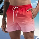 Calção de banho masculino com forro de tela, bolsos laterais, cor sólida, shorts de praia, secagem rápida, leve, com cordão, ideal para o verão.