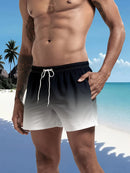 Calção de banho masculino com forro de tela, bolsos laterais, cor sólida, shorts de praia, secagem rápida, leve, com cordão, ideal para o verão.