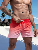 Calção de banho masculino com forro de tela, bolsos laterais, cor sólida, shorts de praia, secagem rápida, leve, com cordão, ideal para o verão.